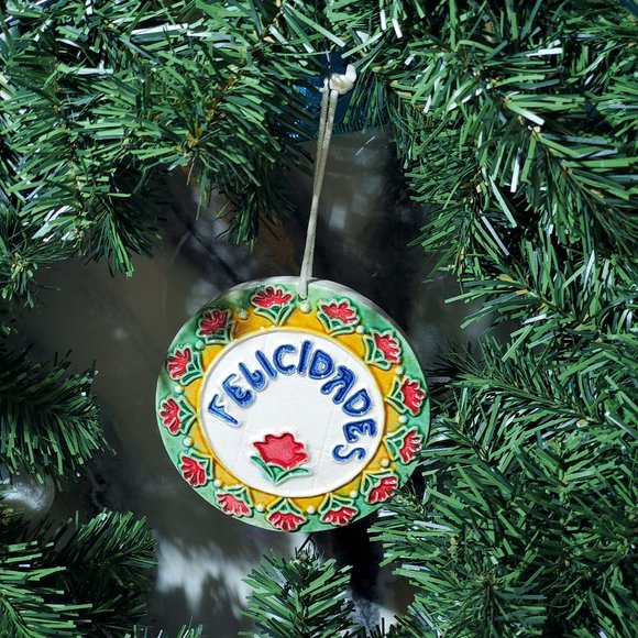 Felicidades Handpainted Botanicals Tile Ornament - Picture 1 of 6